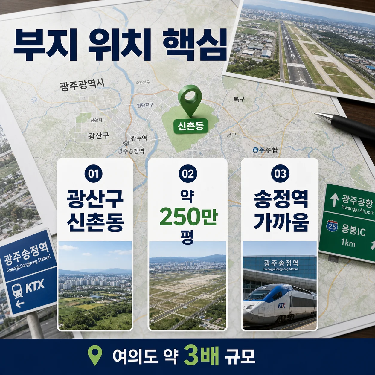 광주 군공항 부지 위치인 광산구 신촌동 일대와 광주송정역 인근을 표시한 지도 이미지