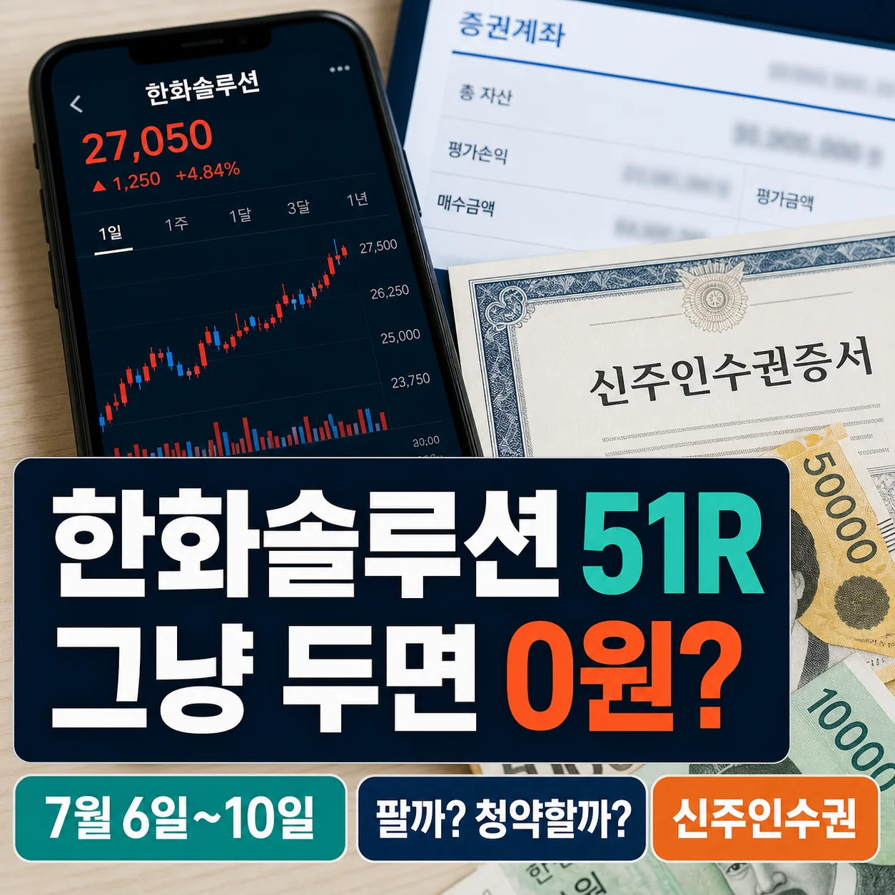 한화솔루션 51R 신주인수권증서 거래와 청약 안내 배너