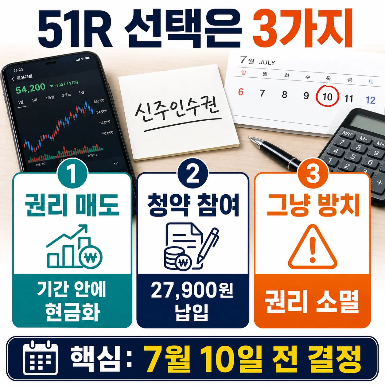 한화솔루션 51R 권리 매도·청약·방치 세 가지 선택지 비교